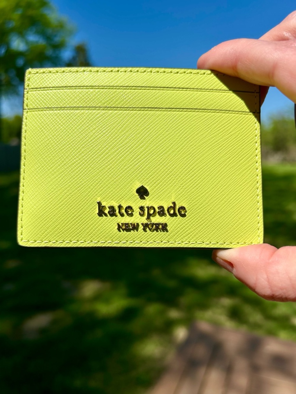 kate spade Madison Saffiano Lime Slush Leather Card Wallet New
